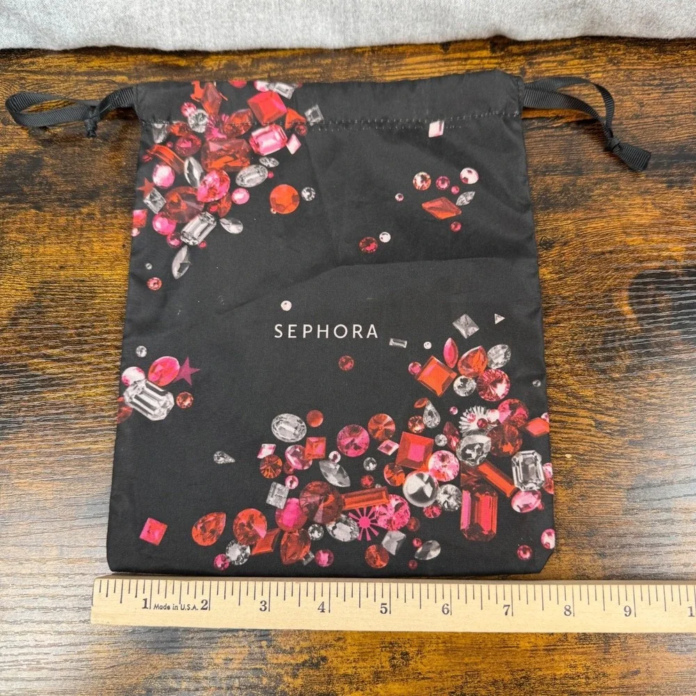 Sephora Drawstring Gift Bag Black Red Gem Print Cosmetic Travel Pouch Large